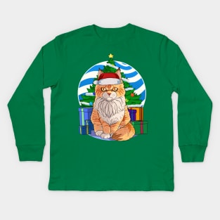 Maine Coon Cat Santa Christmas Gift Kids Long Sleeve T-Shirt